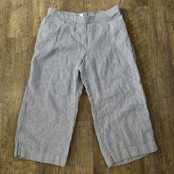 J. Jill Pants - J Jill Love 100% Linen Size Large Blue White Stripe Crop Wide Leg Pants 36x23